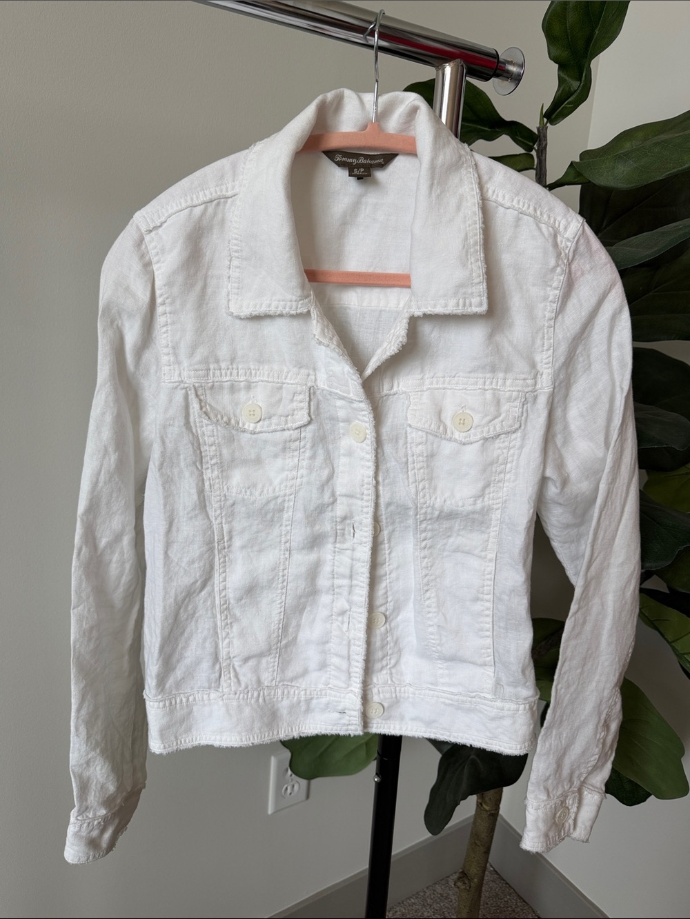 Tommy Bahama White Linen-Blend Jean Jacket